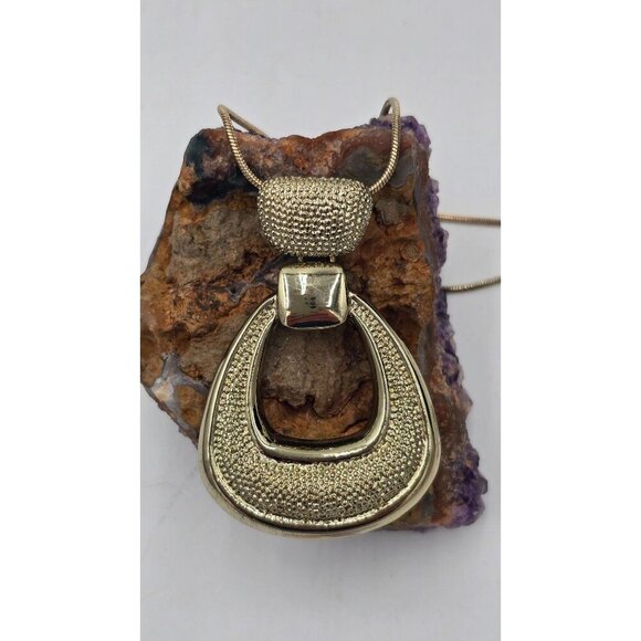 Liz Claiborne Gold-Tone Textured Abstract Pendant Necklace With Adjustable Chain - Picture 3 of 7